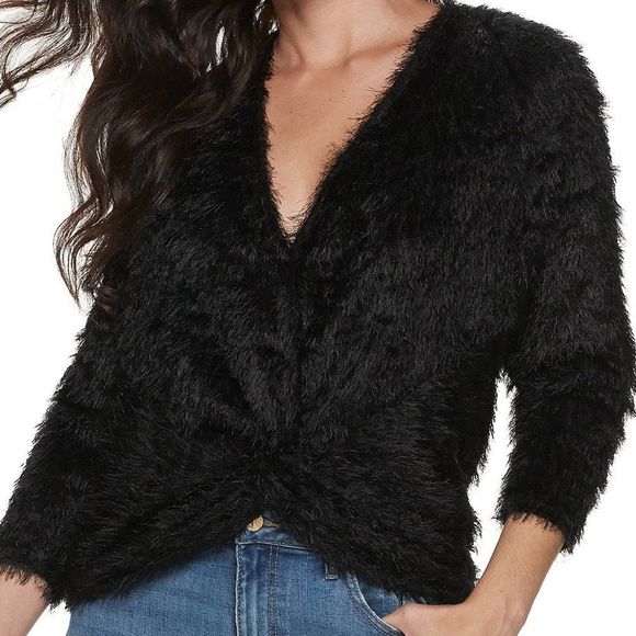 Jennifer Lopez Tops - FINAL PRICE JLO Eyelash v-neck top with twisted hem black